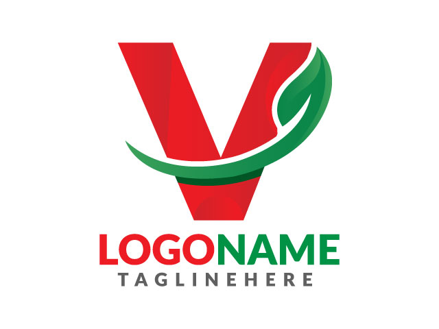 Letter v logo with green leaf illustration leaves icon vector