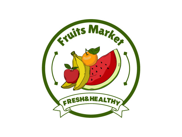 Green and Red Modern Fruits Market Logo design free download