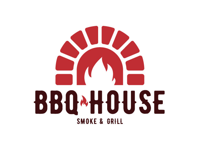 Red and Brown BBQ House Food Place Logo design free download